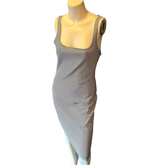 zara trafaluc bodycon dress black white horizontal stripe size large - Picture 2 of 7